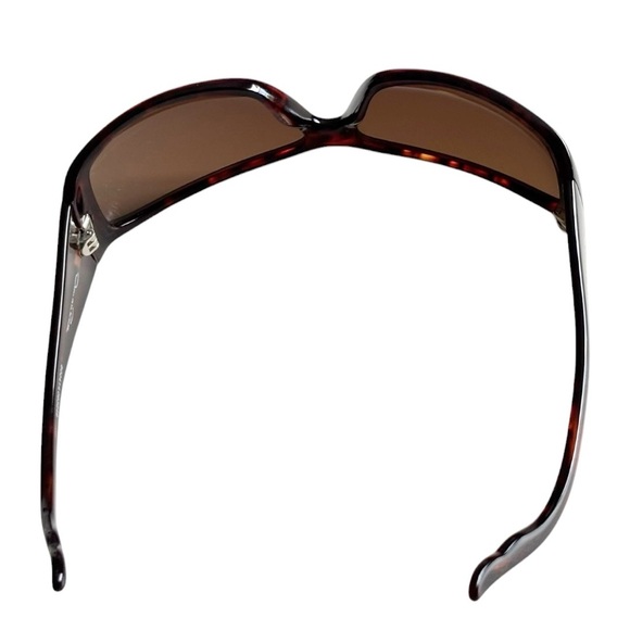 Oscar de la Renta wraparound shield style tortoise shell dark brown sunglasses - Picture 9 of 14